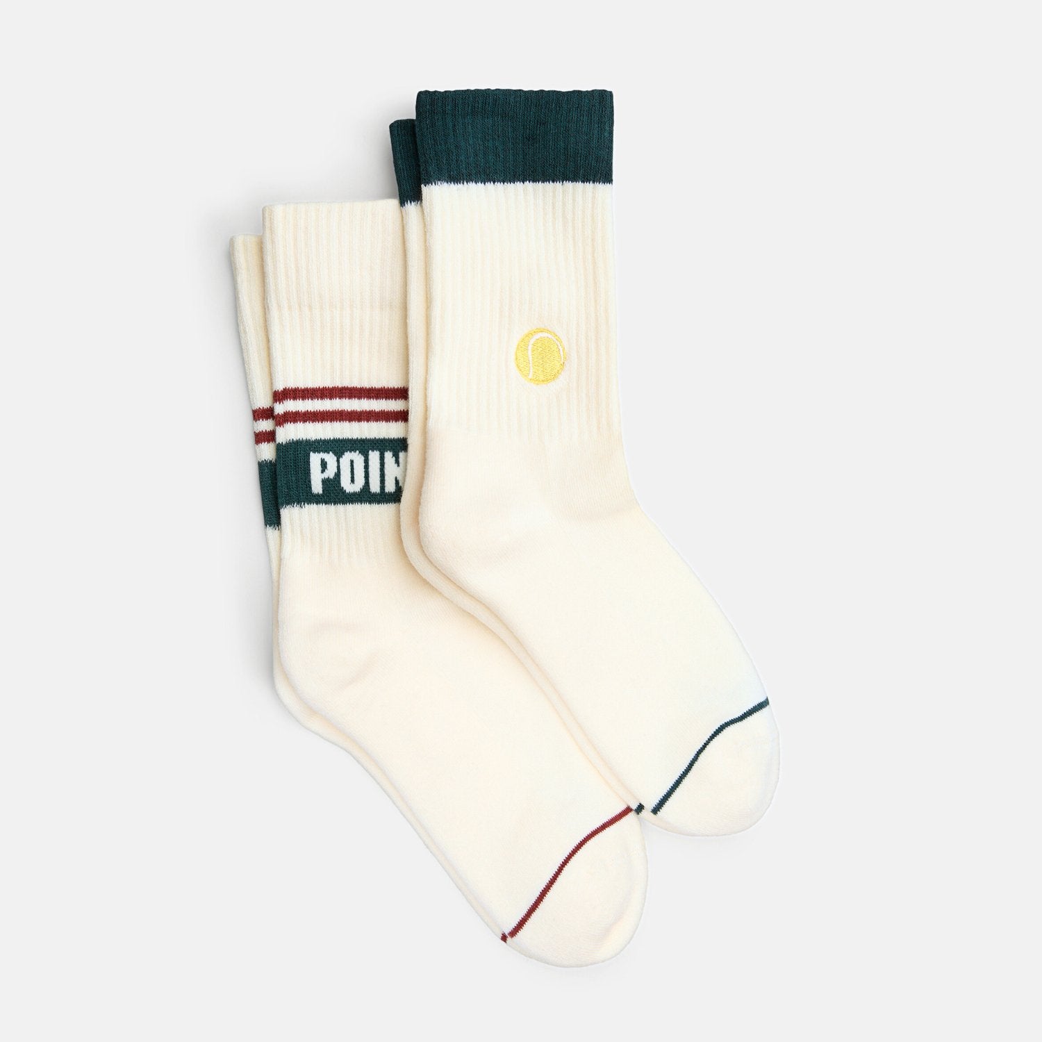 Tennissocken Set Match Point (2er Pack) - ein Paar naturweiße Tennissocken bestickt mit Tennisball und ein Paar naturweiße Tennissocken mit Schriftzug "Match Point" -Natural Vibes Clothing