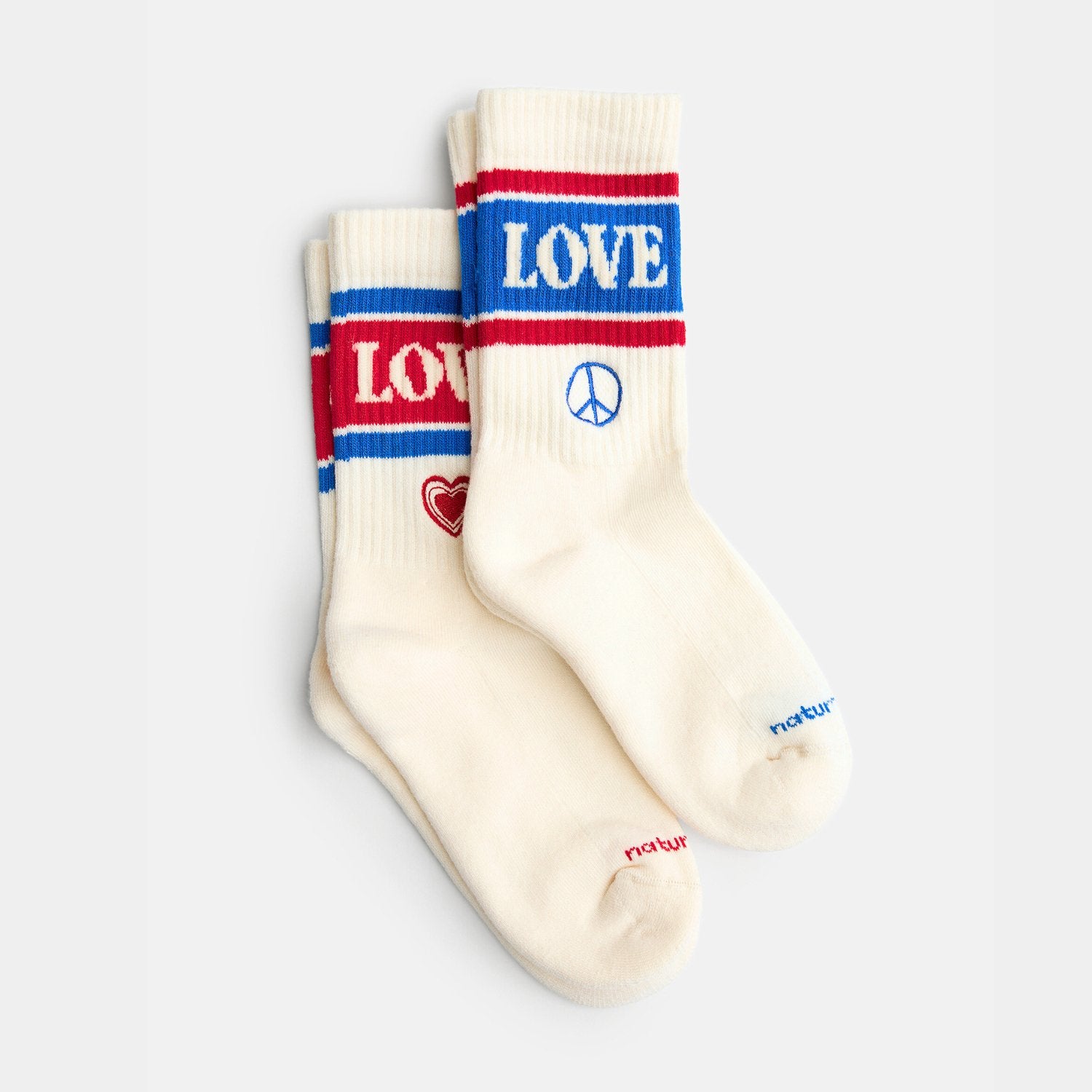 Peace & Love Tennissocken Set (2er Pack) mit naturweißen Bio-Tennissocken, Peace-Zeichen-Stickerei und Herz-Stickerei – Natural Vibes Clothing