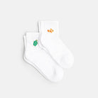 Sea Quarter Socken (2er Pack) – weiße Quarter Socken mit aufgesticktem Clownfisch und grüner Meeresschildkröte aus Bio-Baumwolle – Natural Vibes Clothing
